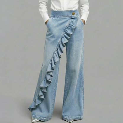 👖2026 New Arrivals – Women's Asymmetrical Ruffle Wide-Leg Denim Pants – Stylish, breathable & a unique statement piece 💥