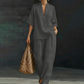 🎉 LIMITED TIME 50% OFF! 👚 Women's Casual V-Neck Top & Wide-Leg Trousers Set – Soft & Breathable for Summer, Work or Resort 🌸