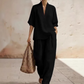 🎉 LIMITED TIME 50% OFF! 👚 Women's Casual V-Neck Top & Wide-Leg Trousers Set – Soft & Breathable for Summer, Work or Resort 🌸