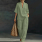 🎉 LIMITED TIME 50% OFF! 👚 Women's Casual V-Neck Top & Wide-Leg Trousers Set – Soft & Breathable for Summer, Work or Resort 🌸