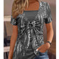 Women's Retro Square-Neck Leopard Print Mock 2-Piece Short Sleeve Top