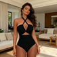 👙 50% OFF NOW!🌊 Criss Cross Halter One-Piece Swimsuit – High Waisted Tummy Control & Chic Cutout – Quick Dry Beach Bathing Suit 🏖️