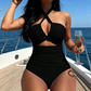 👙 50% OFF NOW!🌊 Criss Cross Halter One-Piece Swimsuit – High Waisted Tummy Control & Chic Cutout – Quick Dry Beach Bathing Suit 🏖️