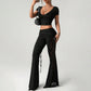 👖 50% OFF NOW!🌸 Women's Ruched Lace Panel Flare Pants – Elegant & Slimming – Stretchy Wide Leg Trousers 💃