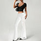 👖 50% OFF NOW!🌸 Women's Ruched Lace Panel Flare Pants – Elegant & Slimming – Stretchy Wide Leg Trousers 💃