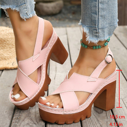 👡 LIMITED-TIME 50% OFF! ✨ Women's Criss-Cross Strap Platform Sandals – Chunky Heel, Adjustable, Non-Slip