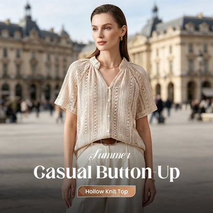 ☀️ LIMITED-TIME 50% OFF! ✨ Summer Hollow Knit Button-Up Top – Breathable, Lightweight, Casual Chic 👒