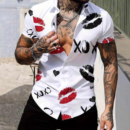 💋 LIMITED-TIME 50% OFF! ✨ Men's Kiss Print Button-Up Shirt – Playful, Lightweight, Vibrant 👔