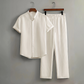 📢 PROMO EXCEPTIONNELLE -50% ! ⏰ Ensemble Homme 2 Pièces Texturé – Tissu Froissé Slub Respirant, Col Montant & Ceinture Élastique – Le Look Coordonné Parfait pour l’Été 🌿👕✨