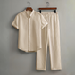📢 PROMO EXCEPTIONNELLE -50% ! ⏰ Ensemble Homme 2 Pièces Texturé – Tissu Froissé Slub Respirant, Col Montant & Ceinture Élastique – Le Look Coordonné Parfait pour l’Été 🌿👕✨
