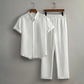 📢 PROMO EXCEPTIONNELLE -50% ! ⏰ Ensemble Homme 2 Pièces Texturé – Tissu Froissé Slub Respirant, Col Montant & Ceinture Élastique – Le Look Coordonné Parfait pour l’Été 🌿👕✨