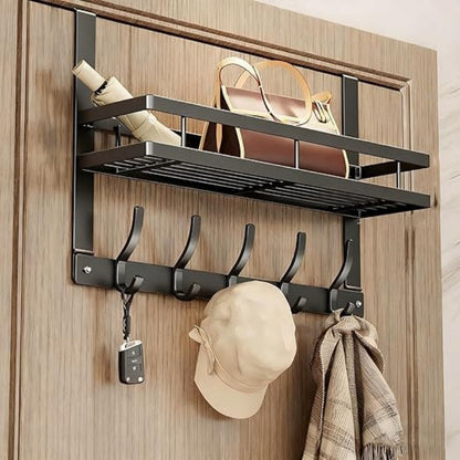 🚪 50% OFF! ✨ Over-Door Hooks & Storage Basket – Heavy-Duty Carbon Steel Holds 50 lbs, Tool-Free Snap-On Installation & Detachable Basket – Space-Saving Organizer for Towels, Coats & Bags 🧺