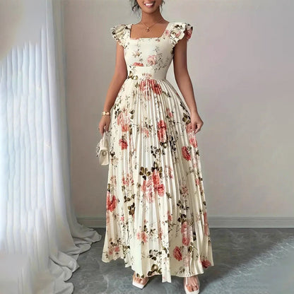 📢📢40% OFF !! ⏰Elegant Floral Print Pleated Maxi Dress