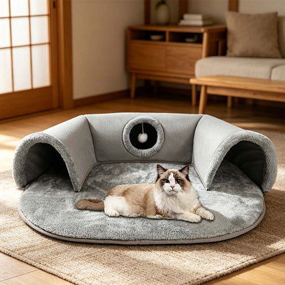 📢📢40% OFF !! ⏰Plush 2-in-1 Cat Tunnel Bed