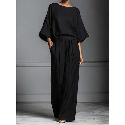🌸 LIMITED TIME 50% OFF! 👚 Women's Two-Piece Loose Fit Top & Wide-Leg Trousers Set – Relaxed, Breathable & Effortlessly Chic ✨