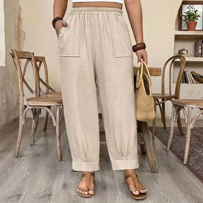 ⏳ LIMITED TIME 50% OFF! 👖 Women's Cuffed Ankle Pants – Relaxed Fit, Elastic Waist & Solid Colors 💛