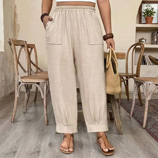 ⏳ LIMITED TIME 50% OFF! 👖 Women's Cuffed Ankle Pants – Relaxed Fit, Elastic Waist & Solid Colors 💛