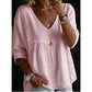 👚 50% OFF NOW! 🕊️ Women's Casual V-Neck Lace Trim Top – Empire Waist, Lightweight & 3/4 Sleeves – Flowy, Breathable & Romantic ✨