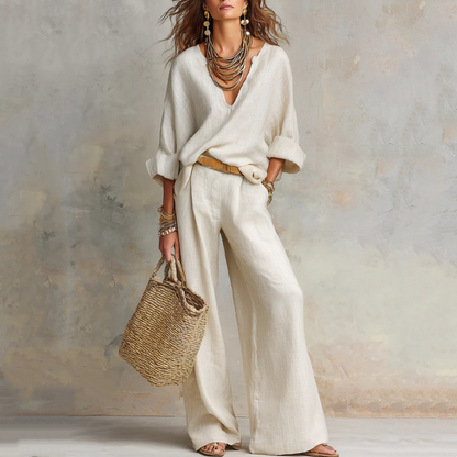 👗 LIMITED-TIME 50% OFF! ✨ Women’s V-Neck 2-Piece Set – Flowy Wide-Leg Pants, Relaxed Chic 🌸
