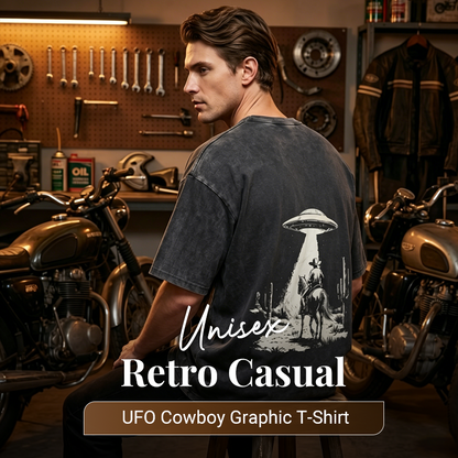 🔥 Pro-Favorite Vintage UFO Cowboy Graphic Tee – Premium Blend – Breathable 🛸