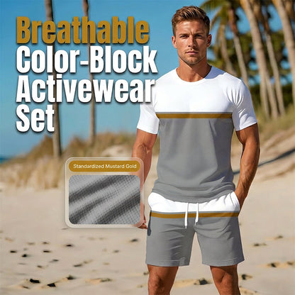 🔥 Pro-Favorite Men's Color-Block Sportswear Set – Cotton Blend – Micro-Mesh Breathable