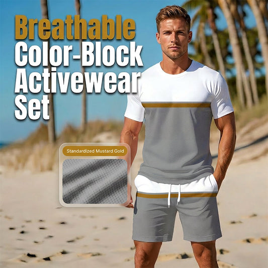 🔥 Pro-Favorite Men's Color-Block Sportswear Set – Cotton Blend – Micro-Mesh Breathable