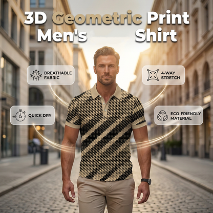 ⏳ LIMITED TIME 50% OFF! 👔 Men's Geometric Print Collared Shirts – Muscle Fit, Breathable & Fade Resistant ✨