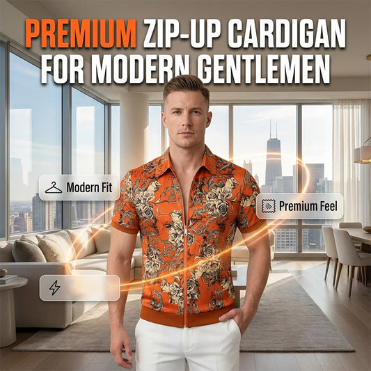 🧥 LIMITED-TIME 50% OFF! 💥 Men's Vintage Floral Print Zip-Up Top – Ultra-Soft, Structured Collar, Versatile ✨