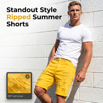 🔥 Pro-Favorite Men's Casual Summer Ripped Shorts – Cotton Blend – Distressed Details & Rolled Hems 🌞
