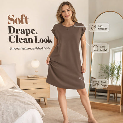 👗 LIMITED TIME 50% OFF! ✨ Women's Crew Neck Solid Color Dress – Cotton Blend, Cap Sleeves & Relaxed Fit 🌸