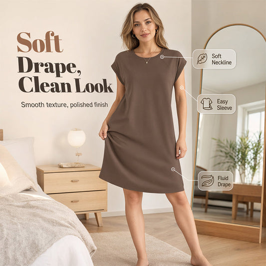 👗 LIMITED TIME 50% OFF! ✨ Women's Crew Neck Solid Color Dress – Cotton Blend, Cap Sleeves & Relaxed Fit 🌸