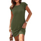 👗 LIMITED TIME 50% OFF! ✨ Women's Crew Neck Solid Color Dress – Cotton Blend, Cap Sleeves & Relaxed Fit 🌸