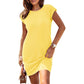 👗 LIMITED TIME 50% OFF! ✨ Women's Crew Neck Solid Color Dress – Cotton Blend, Cap Sleeves & Relaxed Fit 🌸
