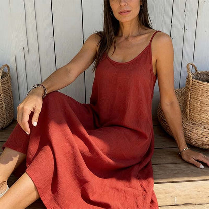 👗✨ FLASH SALE 50% OFF! Women's Casual Loose Fit A-Line Dress – Breathable Blend Fabric, Round Neck Spaghetti Straps, 5 Colors, Sizes S-3XL 🔥
