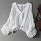🌞 Women’s Sun Protection Shirt – Deep V-Neck 👗 Lantern Sleeves – Sheer Layer for Daily Layering 🌬️