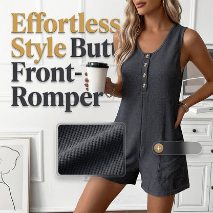 👗 PROMO LIMITÉE -50% ! ✨ Combinaison Sans Manches à Boutons Femme – Tissu Gaufré, Encolure Ronde, Poches Latérales, 4 Coloris, Tailles S-2XL 🌿