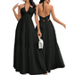 👗 PROMO LIMITÉE -50% ! ✨ Halter Neck Backless Tiered Maxi Dress – Deep V-Neck, Empire Waist, Flowy Tiered Skirt, 3 Colors, Sizes S-XXL 🌸