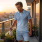 👕 LIMITED TIME 50% OFF! ✨ Men's Geometric Print Collared Top & Shorts Set – Modern Pattern & Breathable Coordinated Look 🔷