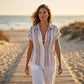 ⏳ PROMO LIMITÉE -50% ! ⏰ Women's Striped Short-Sleeve Button Down Shirt – Relaxed Fit, Chest Pocket, Soft Blend Fabric, Sizes S-XL 👔🏖️