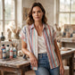 ⏳ PROMO LIMITÉE -50% ! ⏰ Women's Striped Short-Sleeve Button Down Shirt – Relaxed Fit, Chest Pocket, Soft Blend Fabric, Sizes S-XL 👔🏖️