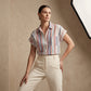 ⏳ PROMO LIMITÉE -50% ! ⏰ Women's Striped Short-Sleeve Button Down Shirt – Relaxed Fit, Chest Pocket, Soft Blend Fabric, Sizes S-XL 👔🏖️
