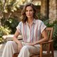 ⏳ PROMO LIMITÉE -50% ! ⏰ Women's Striped Short-Sleeve Button Down Shirt – Relaxed Fit, Chest Pocket, Soft Blend Fabric, Sizes S-XL 👔🏖️