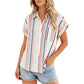 ⏳ PROMO LIMITÉE -50% ! ⏰ Women's Striped Short-Sleeve Button Down Shirt – Relaxed Fit, Chest Pocket, Soft Blend Fabric, Sizes S-XL 👔🏖️