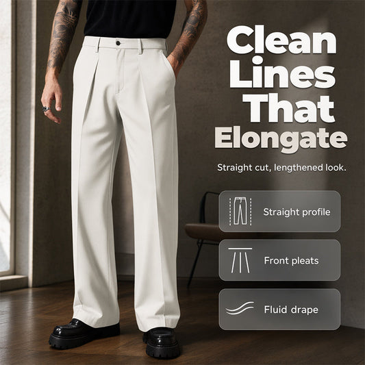 ⏳ LIMITED-TIME 50% OFF! ⏰ Men's Soft Draped Straight Leg Trousers – Side Pockets, Button Closure, 3 Colors, Sizes M-2XL 👖