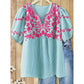 ⏳ LIMITED TIME 50% OFF! 🌸 Embroidered Breezy Blouse – Bohemian Floral Design & Elegant V-Neck Silhouette 👚
