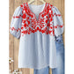 ⏳ LIMITED TIME 50% OFF! 🌸 Embroidered Breezy Blouse – Bohemian Floral Design & Elegant V-Neck Silhouette 👚