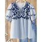 ⏳ LIMITED TIME 50% OFF! 🌸 Embroidered Breezy Blouse – Bohemian Floral Design & Elegant V-Neck Silhouette 👚