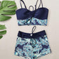 📢 LIMITED TIME 50% OFF! 👙 Women's Printed Two-Piece Swimsuit – High Waist Design, Boxer Style Bottoms & Lace-Up Detail ⏰✨