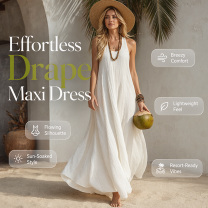 🎉 LIMITED TIME 50% OFF! 👗 Women Off-Shoulder Draped Maxi Dress – Relaxed A-Line Silhouette & Minimalist Elegance 🌸