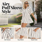 🎉 LIMITED TIME 50% OFF! 👗 Women's Casual V-Neck Puff Sleeve Dress – 63K+ Sold! Striped Design & Practical Side Pockets 🌸 标题翻译：